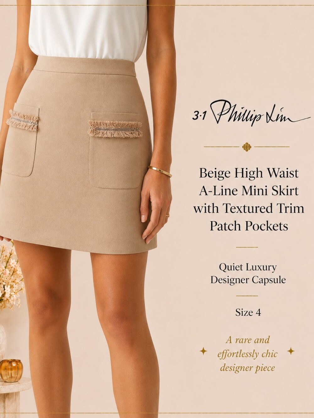 3.1 Phillip Lim Beige High Waisted A-Line Mini Skirt 4 | Quiet Luxury Edit